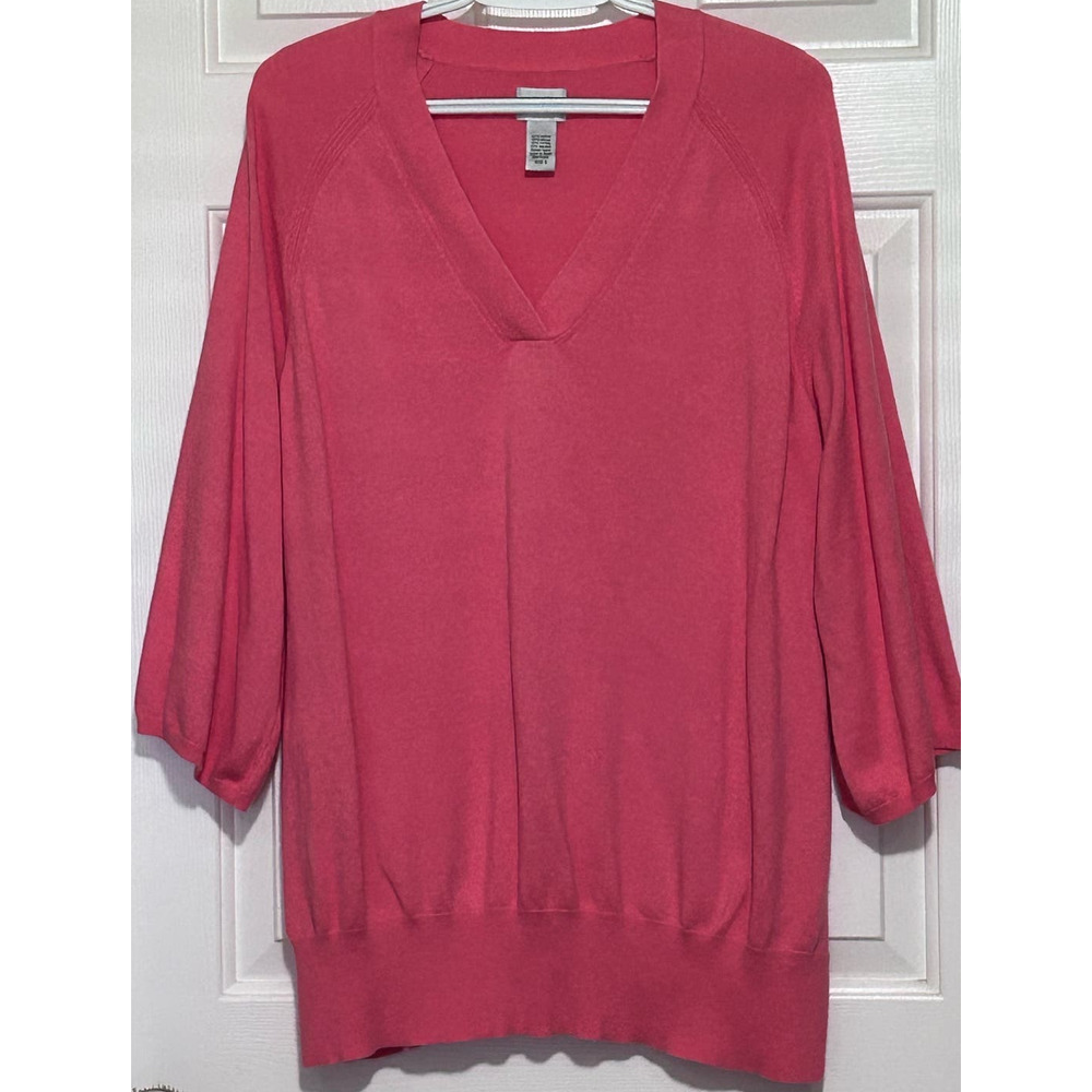Chico's Women's Soft‎ Coral 3/4 Sleeve V-Neck Pullover Top Size 3 = L